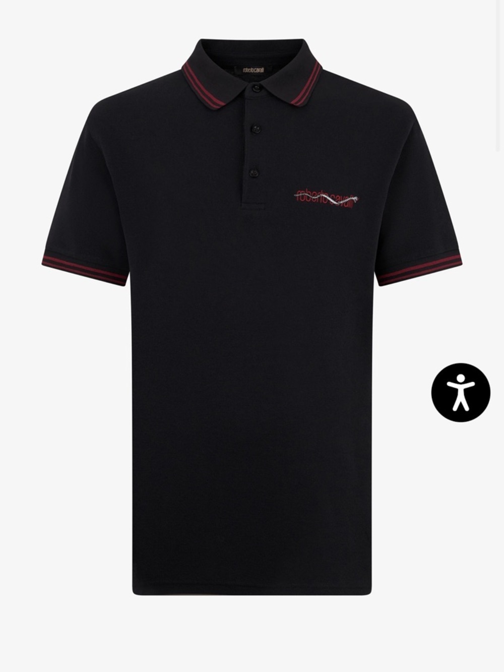Roberto Cavalli Black Polo with Red stripeTrim Size XL PTP 23” NWT / COA